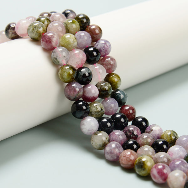 Light Multi Color Tourmaline Smooth Round Beads Size 6mm to 12mm 15.5'' Strand