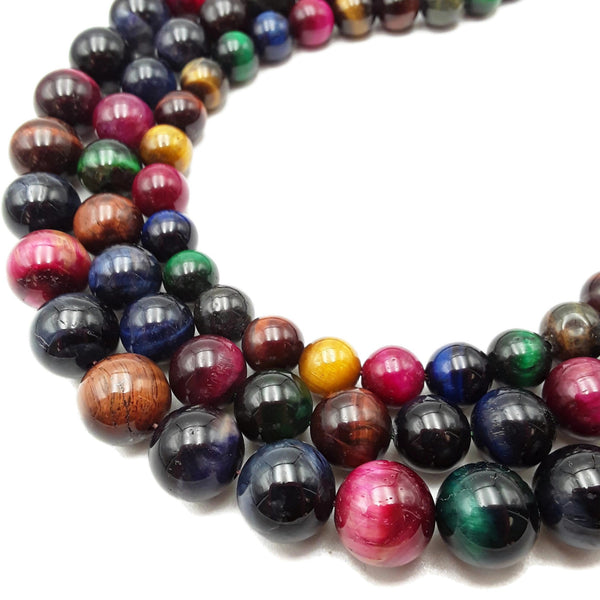 Mixed Color Tiger's Eye Smooth Round Beads 10mm 12mm 14mm 15.5" Strand