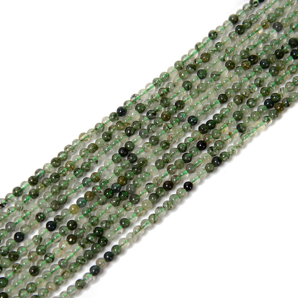 Natural Green Rutilated Quartz Smooth Round Beads Size 3mm 15.5'' Strand