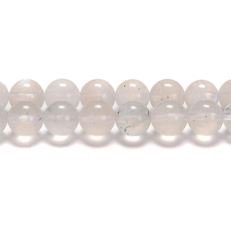 Translucent White Rainbow Moonstone Smooth Round Beads 7.5mm - 12mm 15.5'' Strd