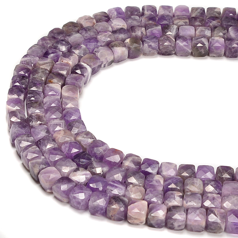 Natural Chevron Amethyst Faceted Cube Beads Size 6-7mm 15.5" Strand