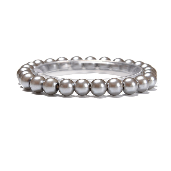 Silver Glass Pearl Smooth Round Beads Size 6mm - 12mm Bracelet 7.5'' Length