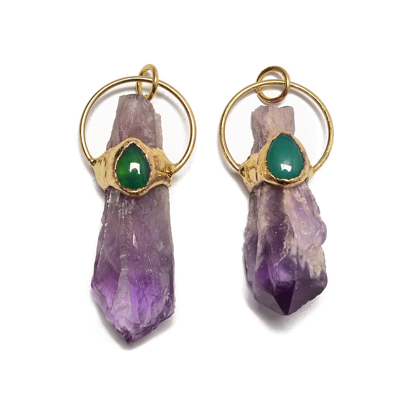Amethyst Gold Plated Wrapped Point Pendant With Green Agate Size 55-65mm