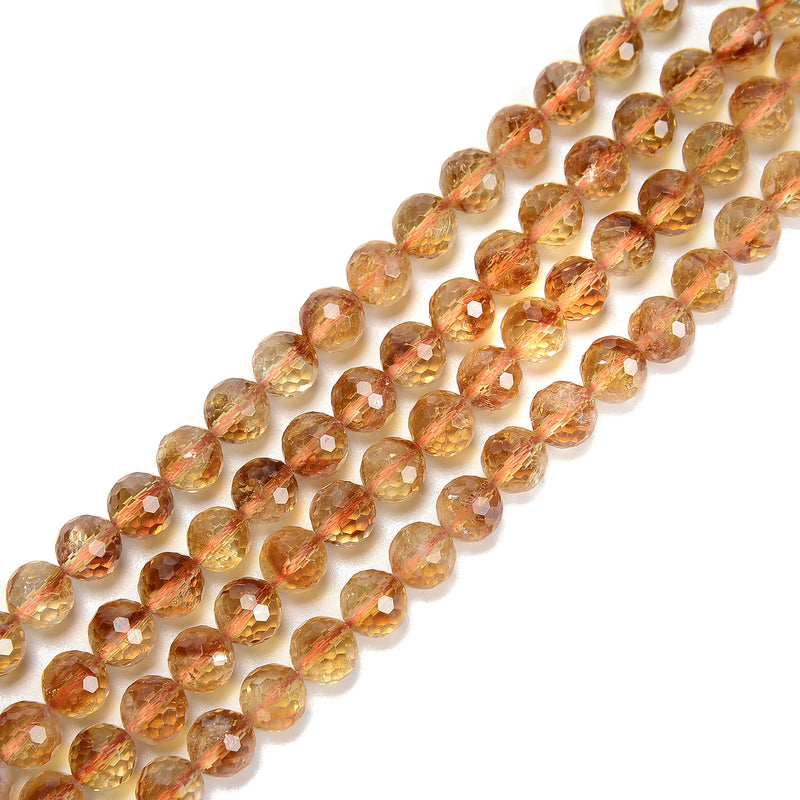 Natural Citrine Faceted Round Beads Size 6mm 8mm 10mm 15.5" Strand