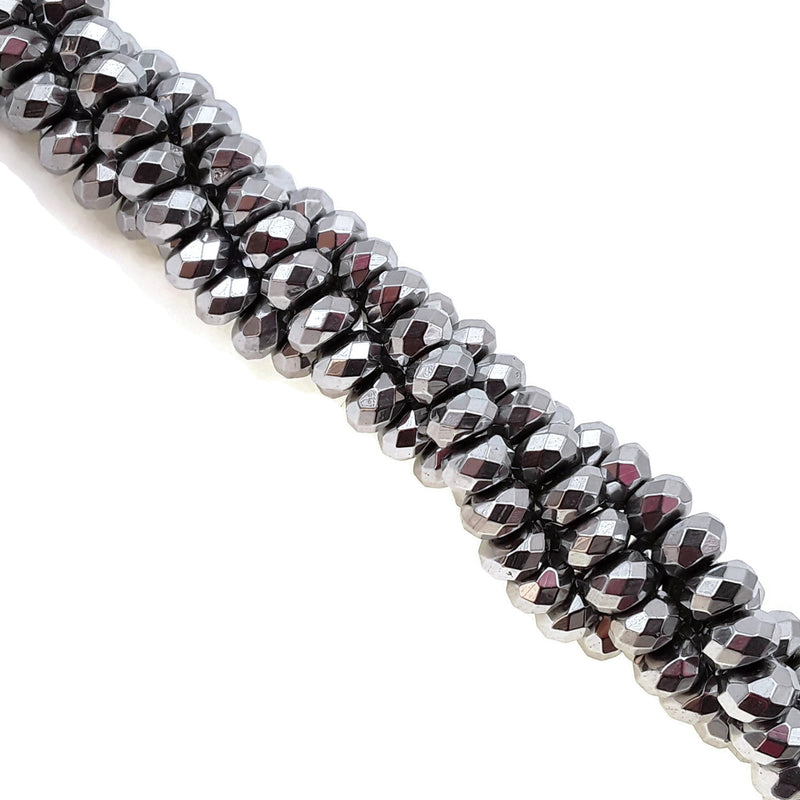 Silver Plated Hematite Faceted Rondelle Beads 4x6mm 5x8mm 15.5" Strand