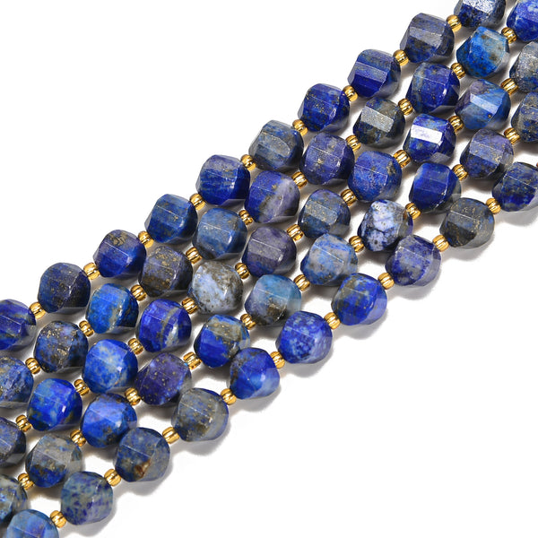 Natural Lapis Faceted Spiral Twist Beads Size 8x10mm 15.5'' Strand