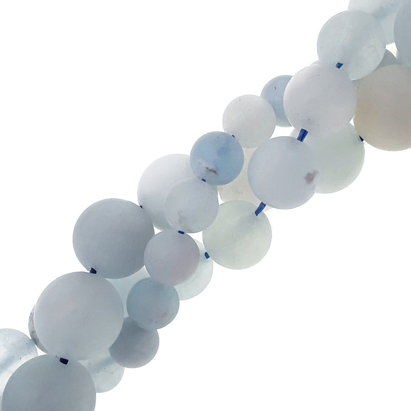 natural blue aquamarine matte round beads