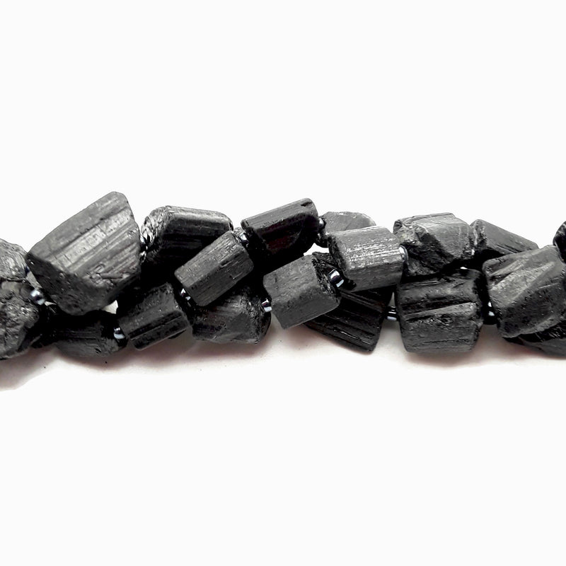 Black Tourmaline Rough Irregular Cylinder Tube Beads 10mm 15mm 18mm 15.5''Strand