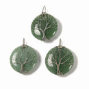 Green Aventurine Tree Pendant Silver Wire Wrap Round Size 35mm Sold per Piece
