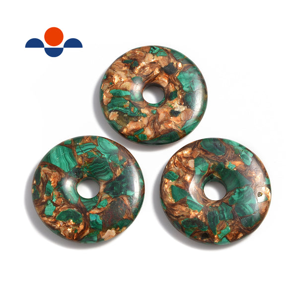 natural malachite bronzite donut circle pendant