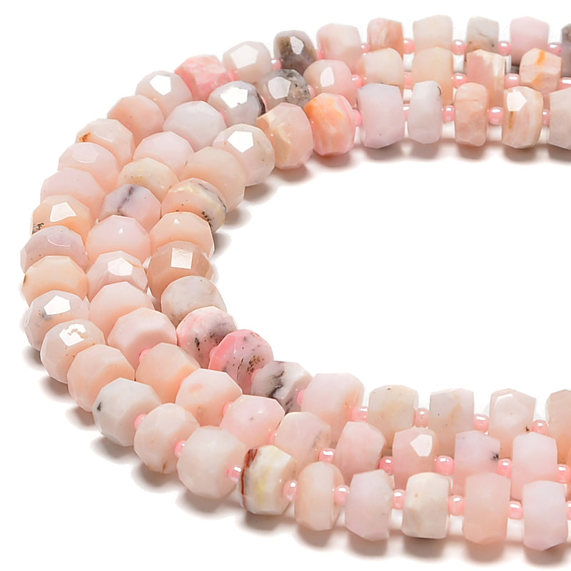 Pink Opal Faceted Rondelle Wheel Discs Beads Size 6x10mm 15.5" Strand
