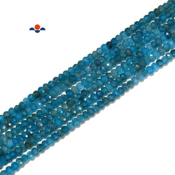 Natural Blue Apatite Faceted Rondelle Beads 2x3mm 3x4mm 3x5mm 15.5" Strand