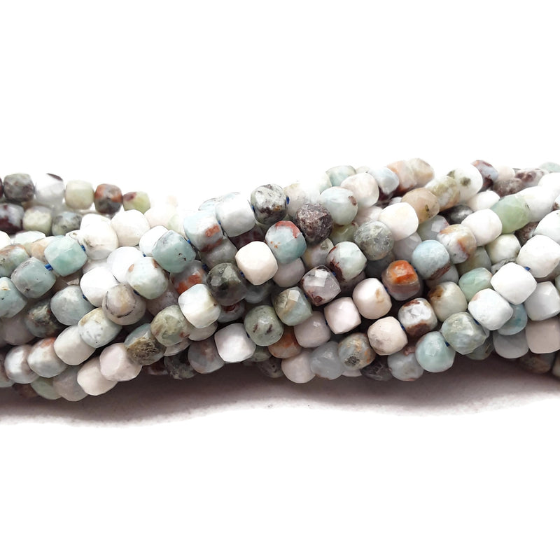 Natural Larimar Faceted Cube Beads Size 4mm 15.5'' Strand