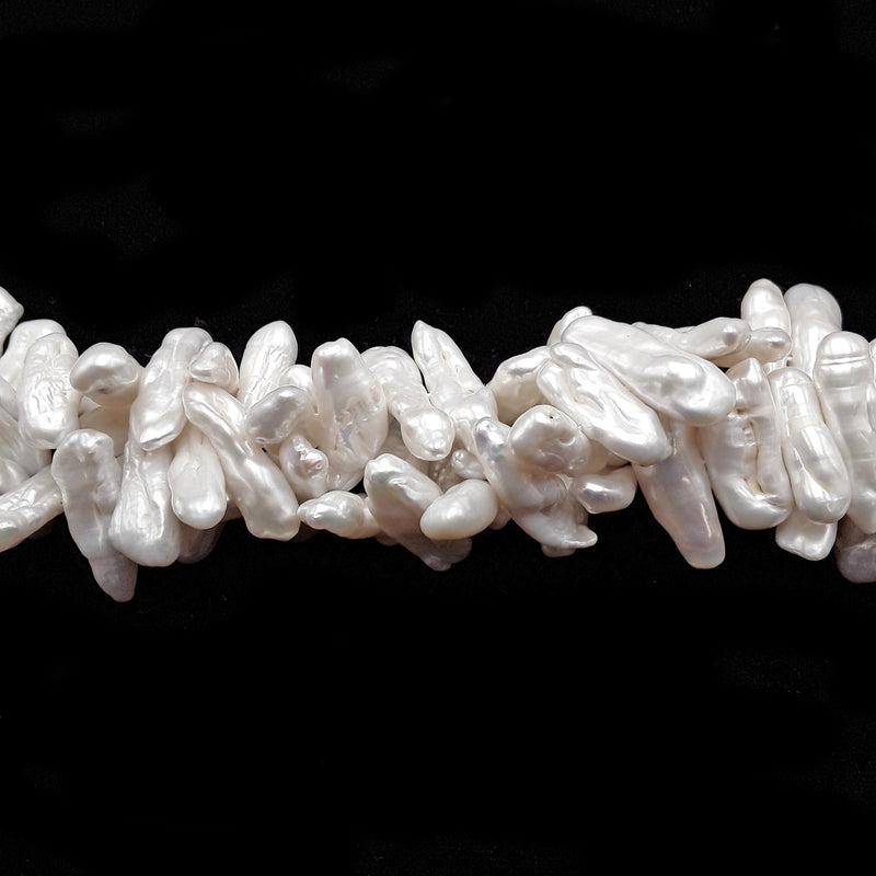 Fresh Water Pearl White Keshi Biwa Sticks Center Drilled Beads 15-20mm 14"Strand