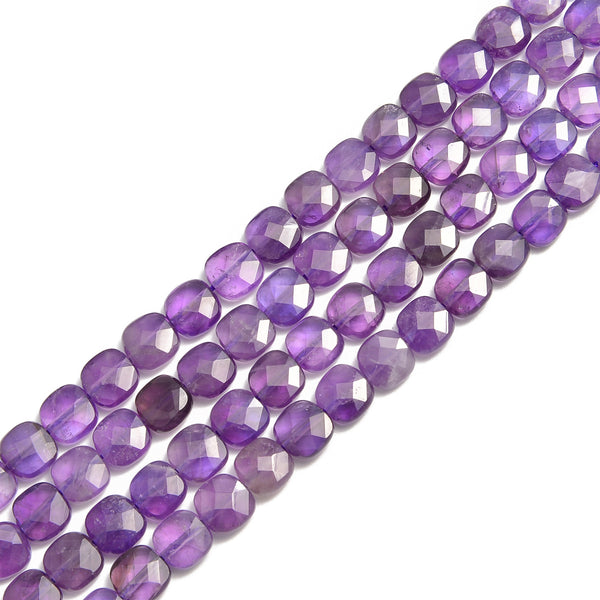 Amethyst Faceted Flat Square Beads 6mm 8mm 15.5" Strand