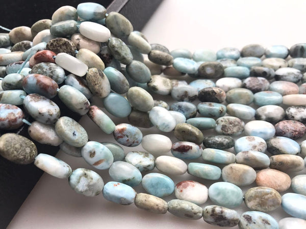 natural larimar smooth oval shape beads 