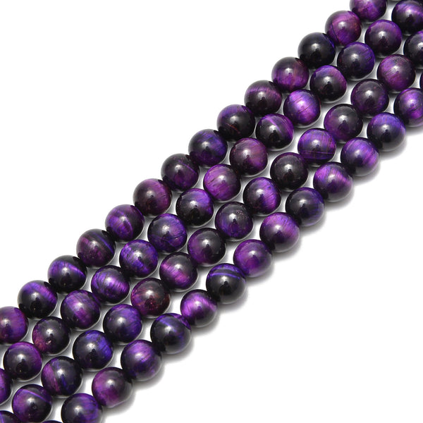 Purple Tiger's Eye Smooth Round Beads Size 6mm 8mm 10mm 15.5" Strand