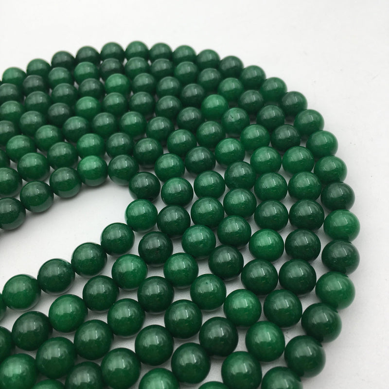 solid green dyed jade smooth round beads