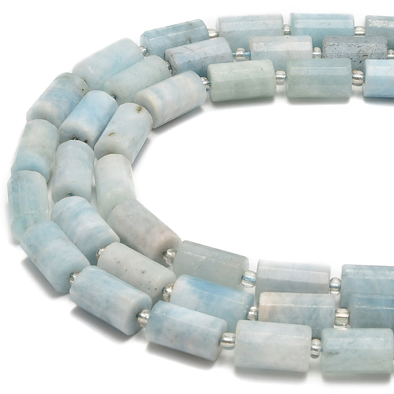 Aquamarine Faceted Cylinder Beads Size 10x16mm 15.5'' Strand