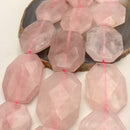 rose quartz rectangle slice faceted octagon beads