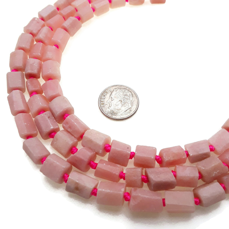 Natural Pink Opal Faceted Cylinder Tube Beads 7x10mm 15.5" Strand