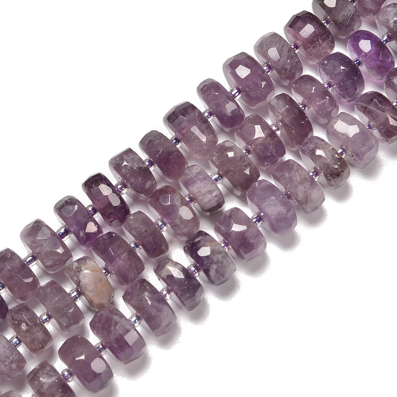 Amethyst Faceted Wheel Rondelle Beads Size 6x12-6x15mm 7x15-7x18mm 15.5'' Str