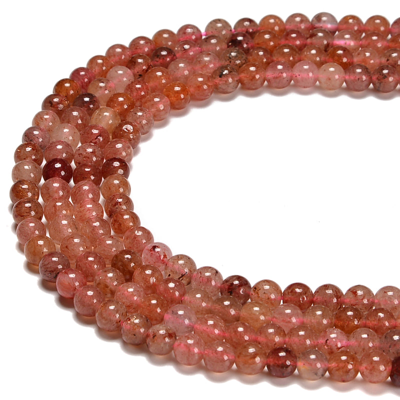 Natural Multi Color Strawberry Quartz Smooth Round Beads Size 6mm 15.5'' Strand