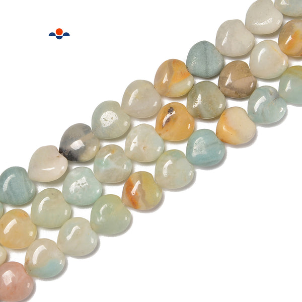 Multi Color Amazonite Heart Shape Beads Size 8mm 10mm 12mm 15.5'' Strand