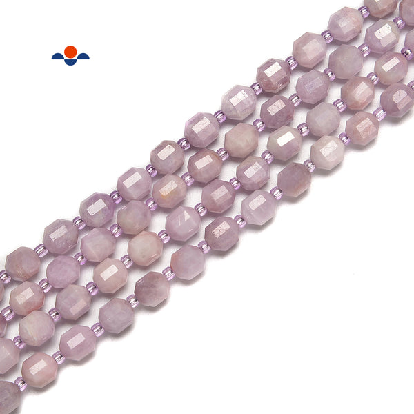 Natural Kunzite Prism Cut Double Point Faceted Round Beads 8mm 10mm 15.5''Strand