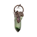 Green Quartz Copper Plated Wrapped Point Pendant With Amethyst Size 60-65mm