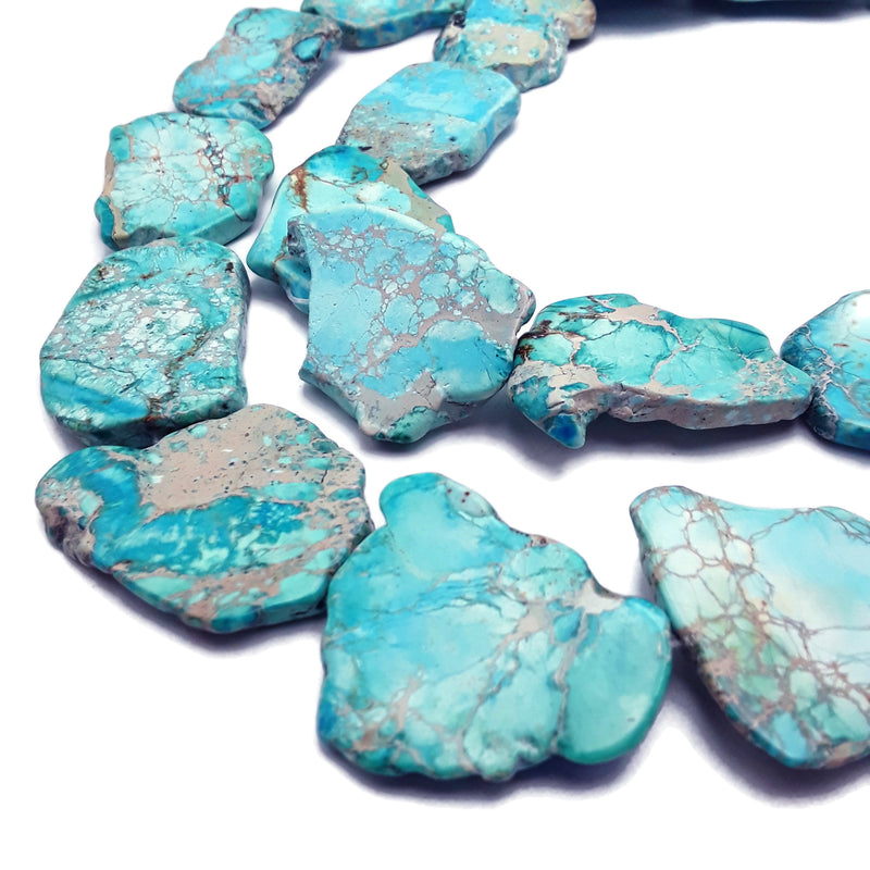 Blue Sea Sediment Jasper Freeform Slab Slice Beads Approx 30x40mm 15.5" Strand