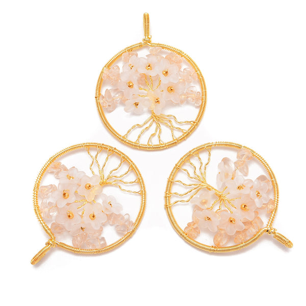 Clear Quartz Chips Flower Tree of Life Charm Wire Wrap Pendant Size 50mm Sold Per Piece