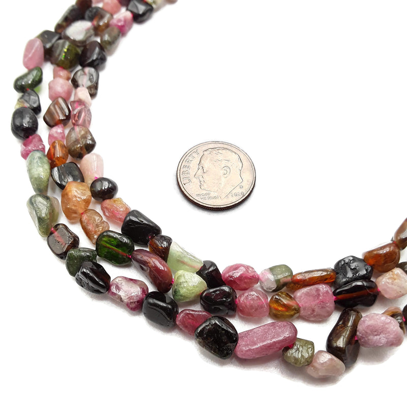 Natural Multi Color Tourmaline Irregular Pebble Nugget Beads 5x6mm 15.5" Strand