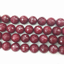 ruby red dyed jade faceted round beads 
