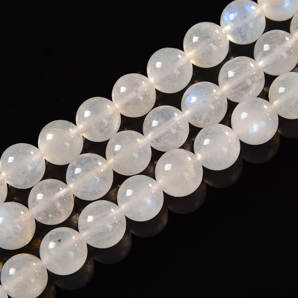 Translucent White Rainbow Moonstone Smooth Round Beads 7.5mm - 12mm 15.5'' Strd