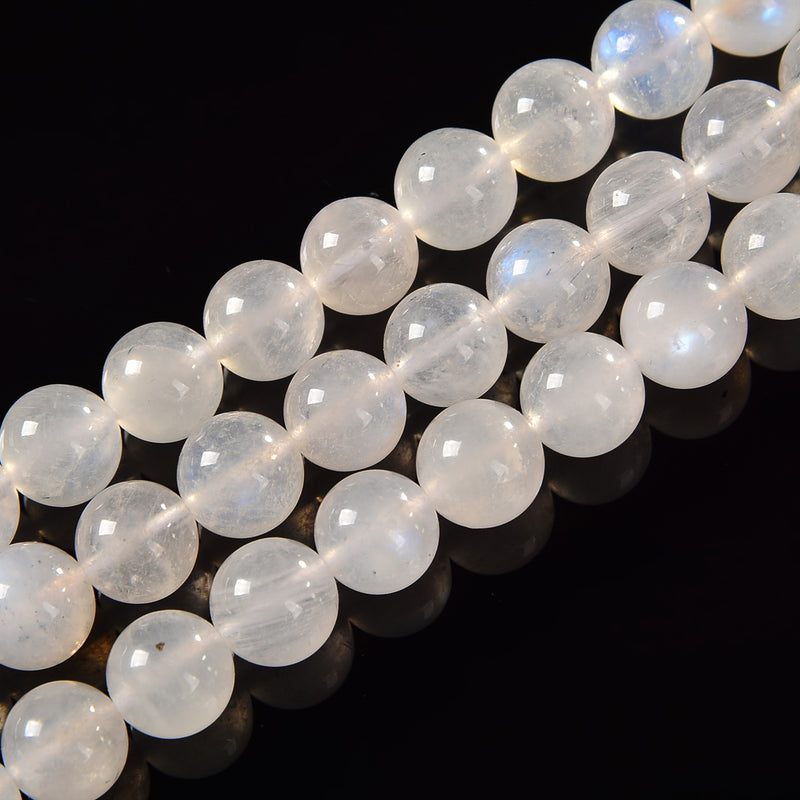Translucent White Rainbow Moonstone Smooth Round Beads 12mm Strd