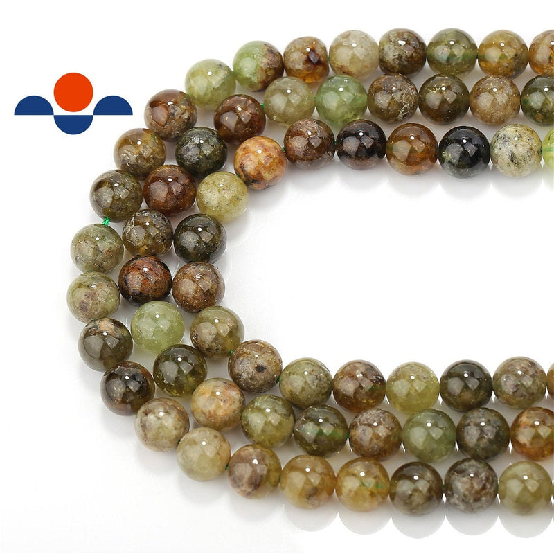 natural green garnet smooth round beads