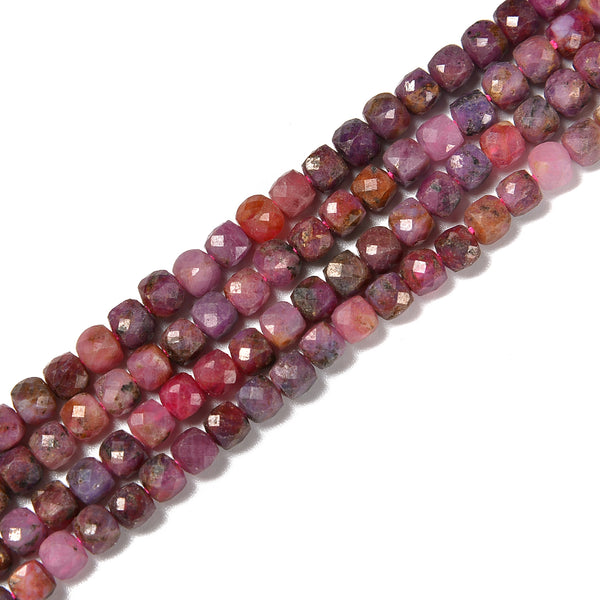 Genuine Ruby & Sapphire Faceted Cube Beads Size 4mm 15.5'' Strand