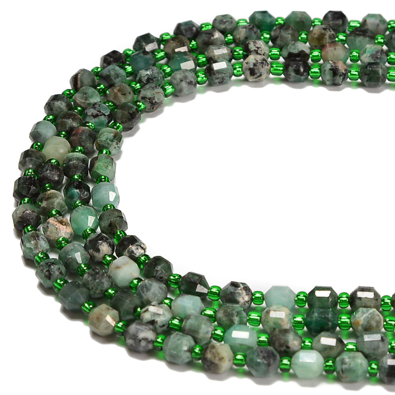 Natural Emerald Prism Cut Double Point Beads Size 5mm 15.5'' Strand