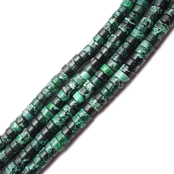 Dark Green Sea Sediment Jasper Heishi Rondelle Discs Beads Size 2x4mm 15.5'' per Strand
