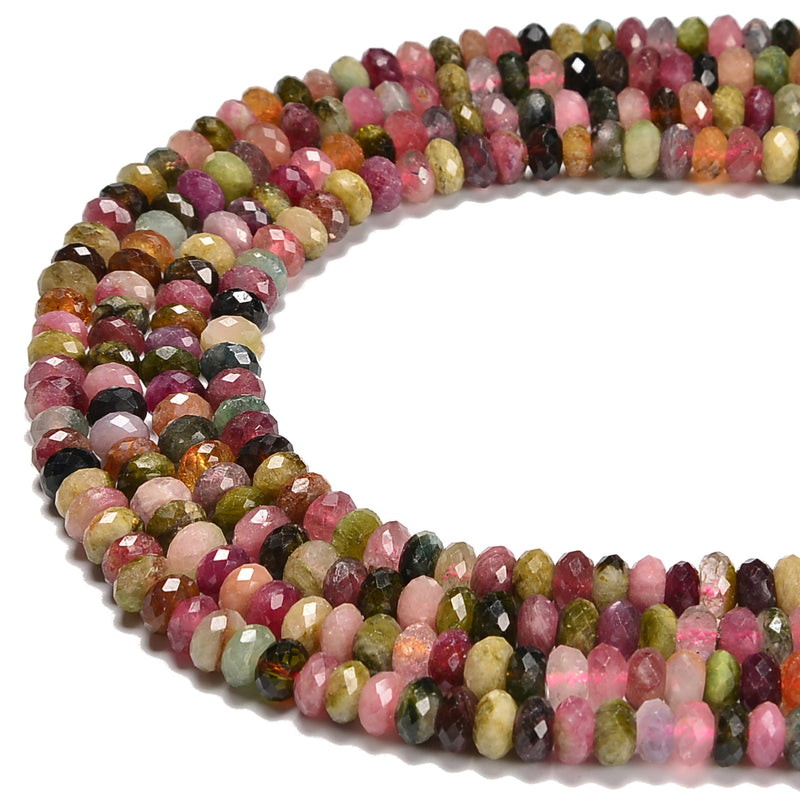 Natural Multi Tourmaline Faceted Rondelle Beads Size 2.5x4mm 4x6mm 15.5'' Strand