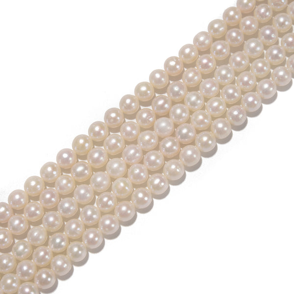 Grade AA White Fresh Water Akoya Pearl Off Round Beads Size 7-8mm 15.5'' Strand