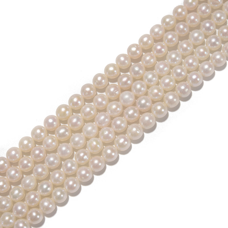 Grade AA White Fresh Water Akoya Pearl Off Round Beads Size 7-8mm 15.5'' Strand