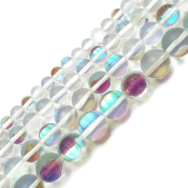 Clear Mystic Aura Mermaid Glass Smooth Round Beads 6mm 8mm 10mm 12mm 15.5" Strand