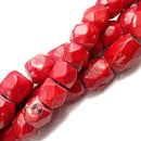 red bamboo coral irregular faceted drum barrel beads