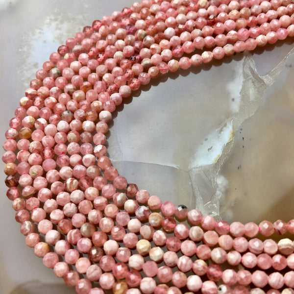 Natural Rhodochrosite Faceted Round 2mm 3mm 15.5 Strand – CRC Beads