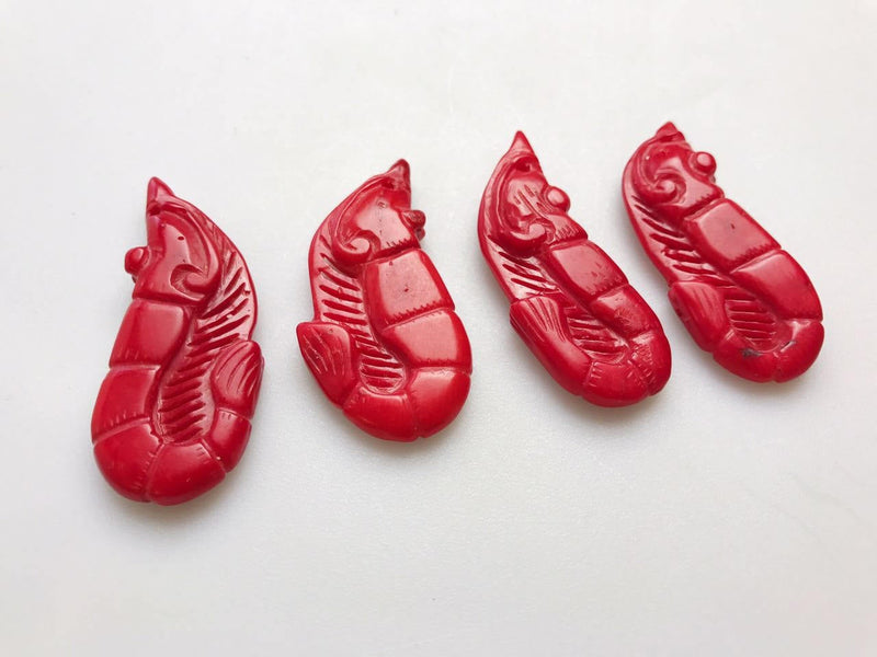red bamboo coral hand carved shrimp pendant