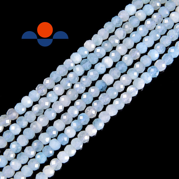natural aquamarine faceted rondelle beads 