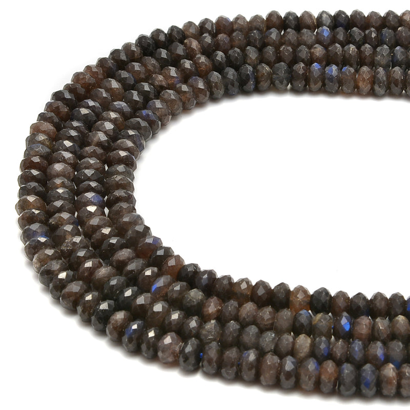 Dark Brown Labradorite Faceted Rondelle Beads Size 4x6mm 4x7mm 15.5" Strand