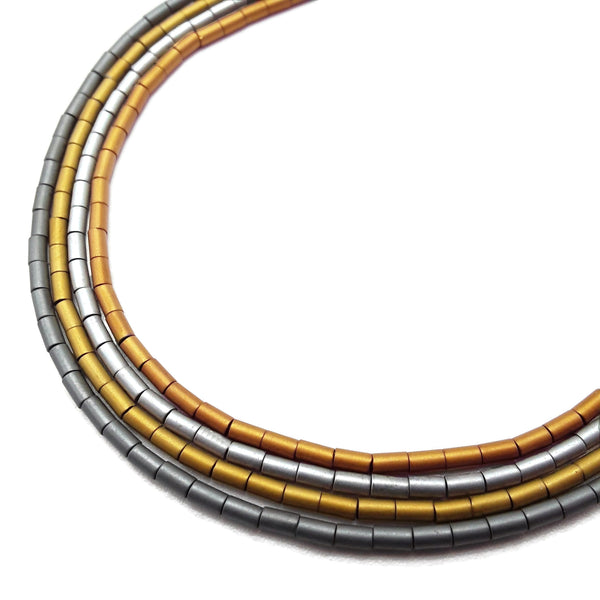 Gray/Gold/Silver/Copper Hematite Matte Round Tube 2x4m 15.5" Strand